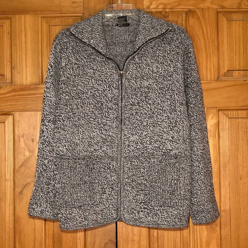 NWOT Hope & Honey Vintage 90s Sweater Cardigan Full Zip Black White Size L Large